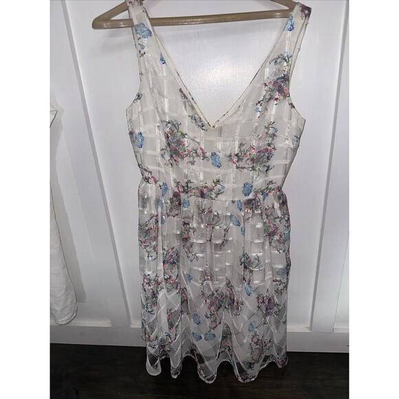 Anthropologie Maeve White Floral Party Peony Dress Wedding Aline Barbie 8 202 - Picture 4 of 9